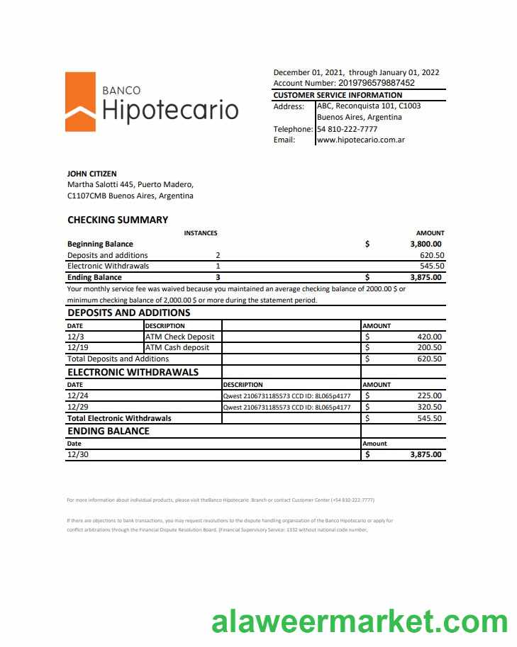 Argentina Banco Hipotecario bank statement xls
